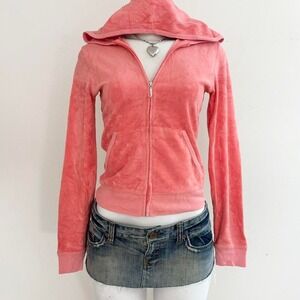 y2k juicy couture coral pink velour zip hoodie petite